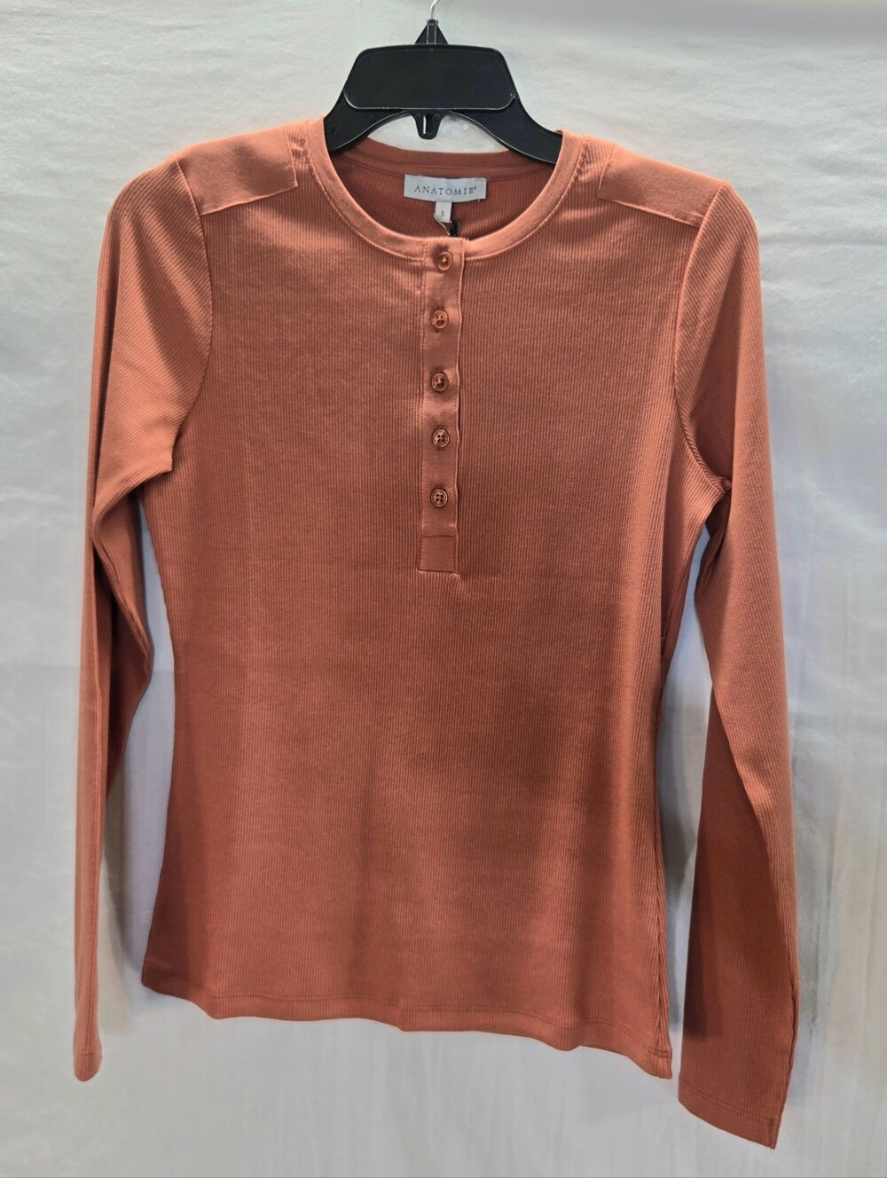 Anatomie Women’s Small Polina Cotton Blend Ribbed Henley Long Sleeve Top New